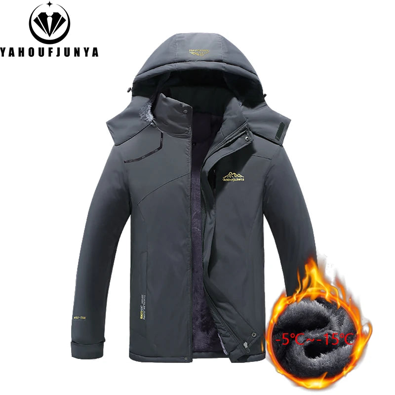 2024 Winter Men Windbreak Plus Thick Warm Jacket Hiking Men Outdoor Skiing Camping Removable Hooded Comfortable Jacket Coat Male