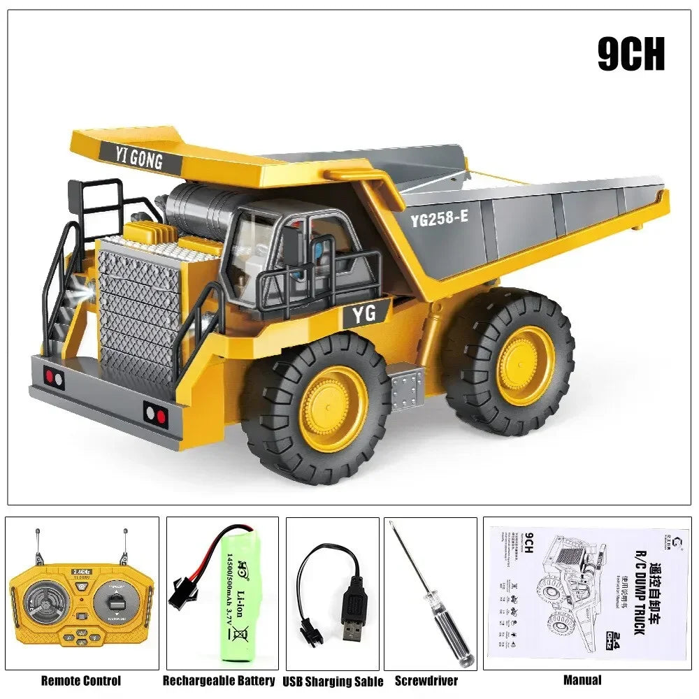 2.4G Remote Control Excavator Dump Truck RC Model Car Toy Professional Alloy Plastic Simulation Construction Vehicle for Kids