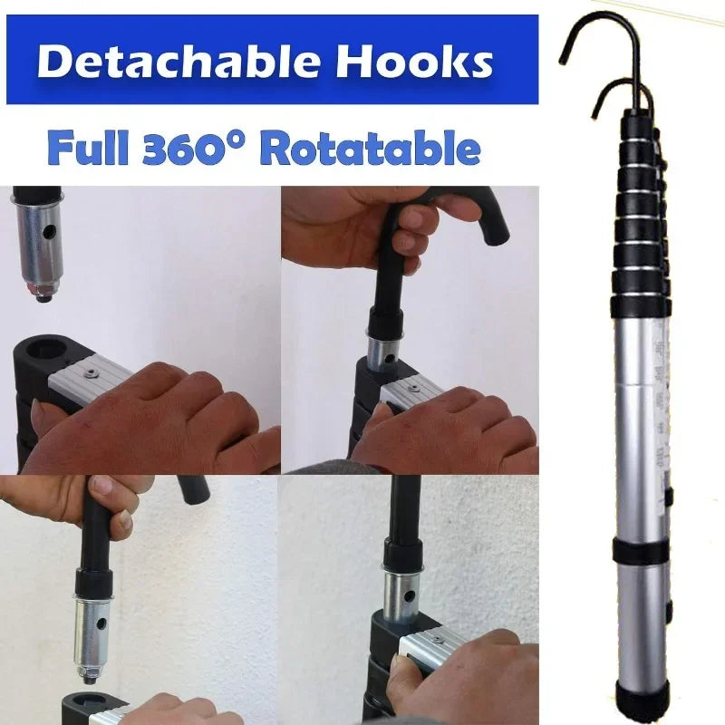 20ft 6.2M Aluminum Telescoping Ladder, w/ 2 Detachable Hooks, Anti-Slip Rubber Feet Portable Folding Ladder, 330lbs Max Capacity