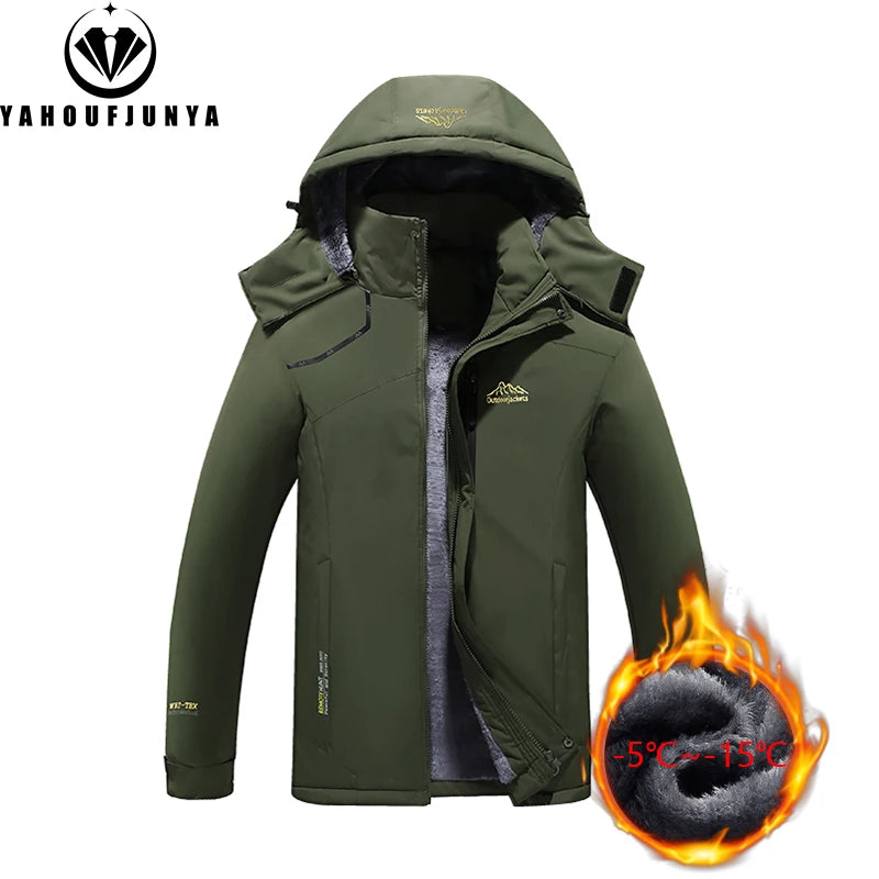 2024 Winter Men Windbreak Plus Thick Warm Jacket Hiking Men Outdoor Skiing Camping Removable Hooded Comfortable Jacket Coat Male