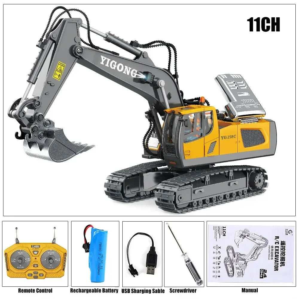 2.4G Remote Control Excavator Dump Truck RC Model Car Toy Professional Alloy Plastic Simulation Construction Vehicle for Kids