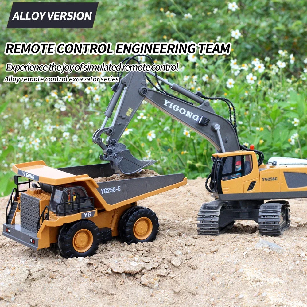 2.4G Remote Control Excavator Dump Truck RC Model Car Toy Professional Alloy Plastic Simulation Construction Vehicle for Kids