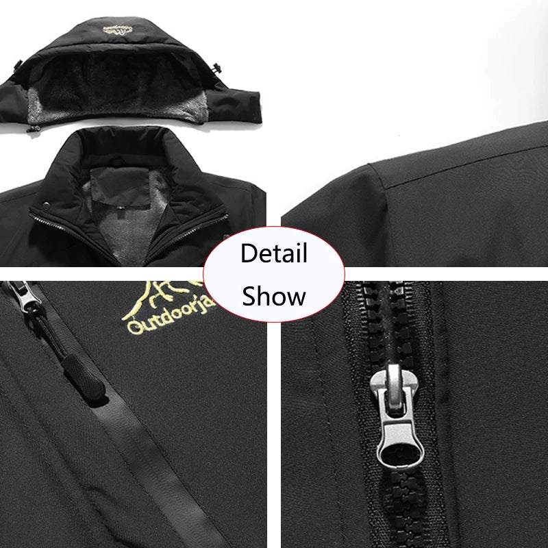 2024 Winter Men Windbreak Plus Thick Warm Jacket Hiking Men Outdoor Skiing Camping Removable Hooded Comfortable Jacket Coat Male