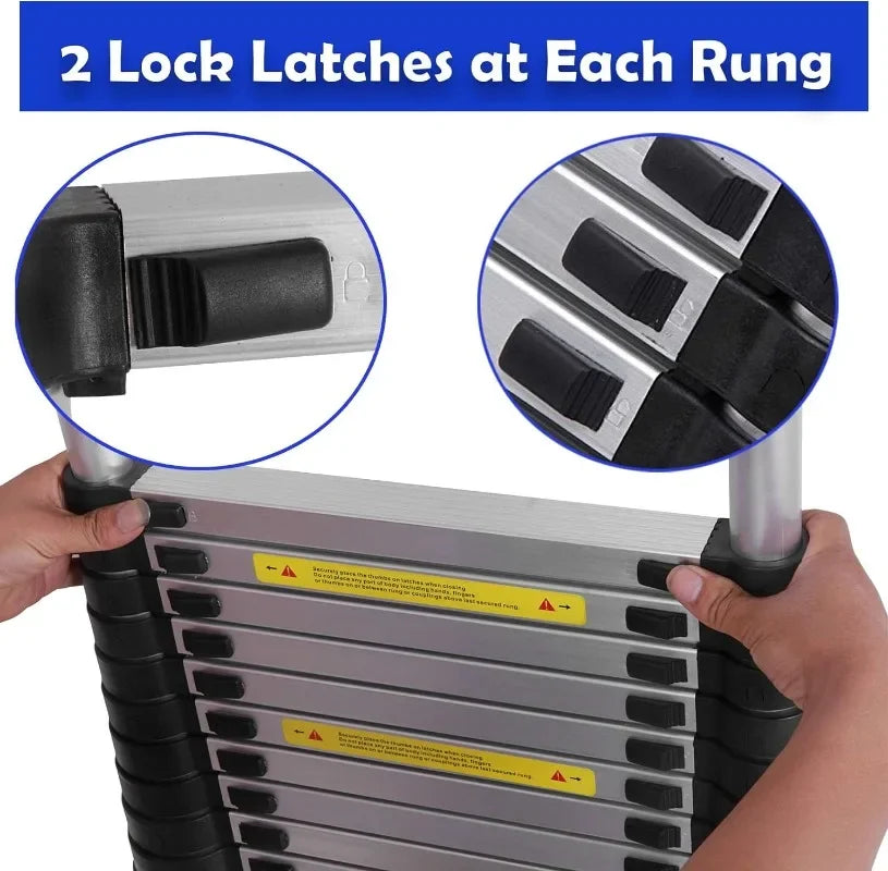 20ft 6.2M Aluminum Telescoping Ladder, w/ 2 Detachable Hooks, Anti-Slip Rubber Feet Portable Folding Ladder, 330lbs Max Capacity